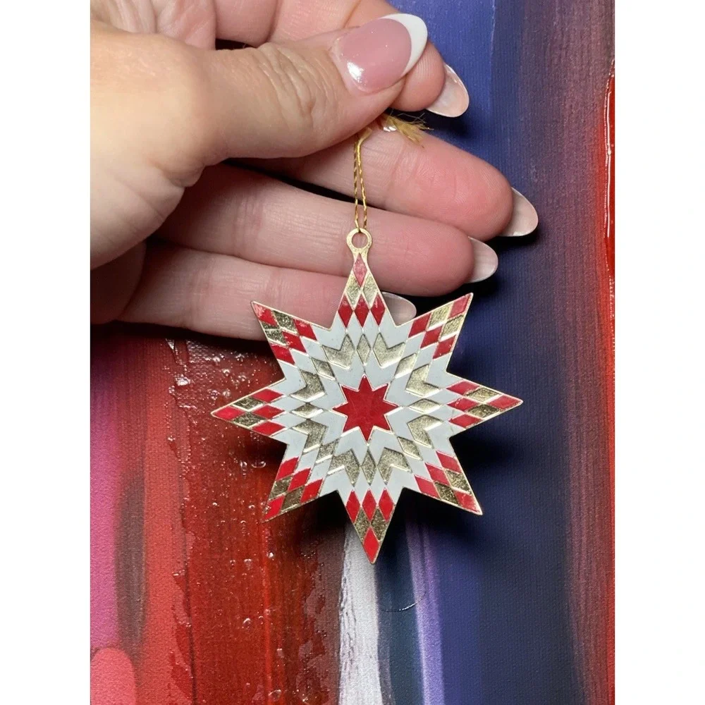 Vintage Bohemian metal‎ Lone Star quilted Christmas tree ornament Holiday Gift